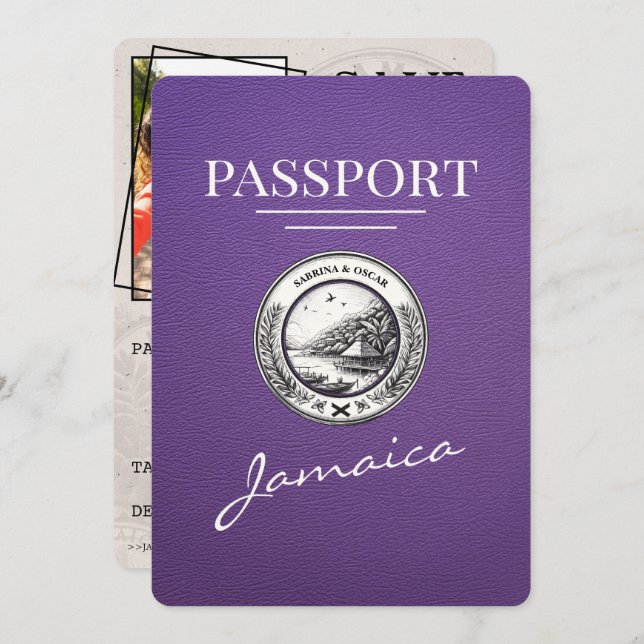 Save The Date Purple Jamaïque Passeport Enregistrer La Date (Devant / Derrière)