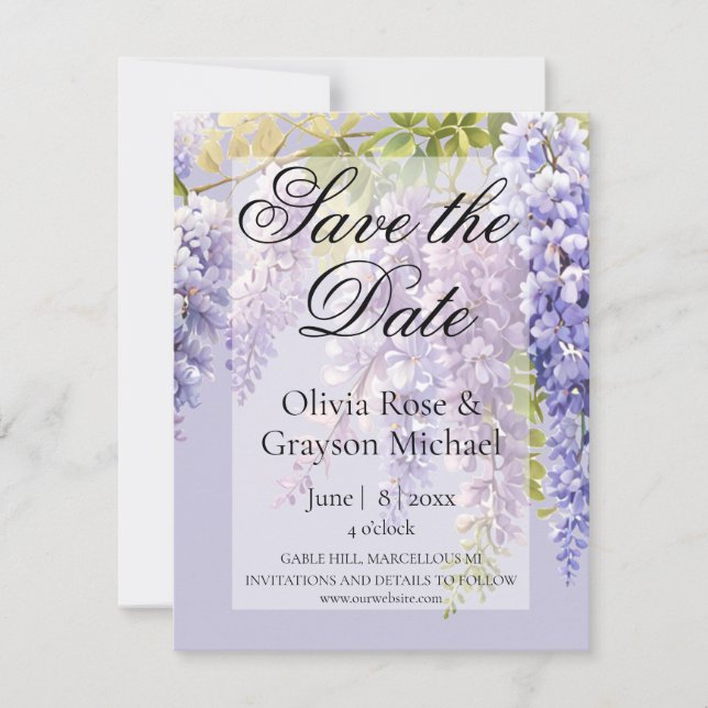 Save The Date Purple lavande aquarelle glycine florale lilas (Devant)