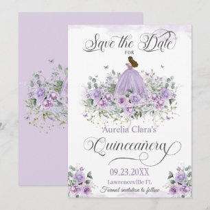 Save The Date Purple Lilac Floral Quinceañera 15ème Anniversaire