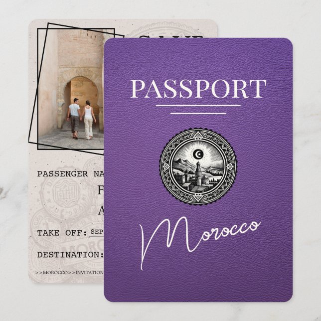 Save The Date Purple Maroc Passeport Enregistrer La Date (Devant / Derrière)