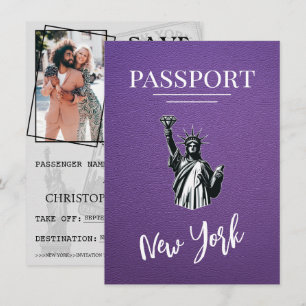 Save The Date Purple New York City Passeport Enregistrer La Date