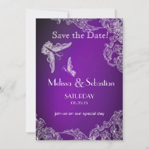Save The Date PURPLE OMBRÉ vintage LACE & BOUTTERFLIES Enregistr