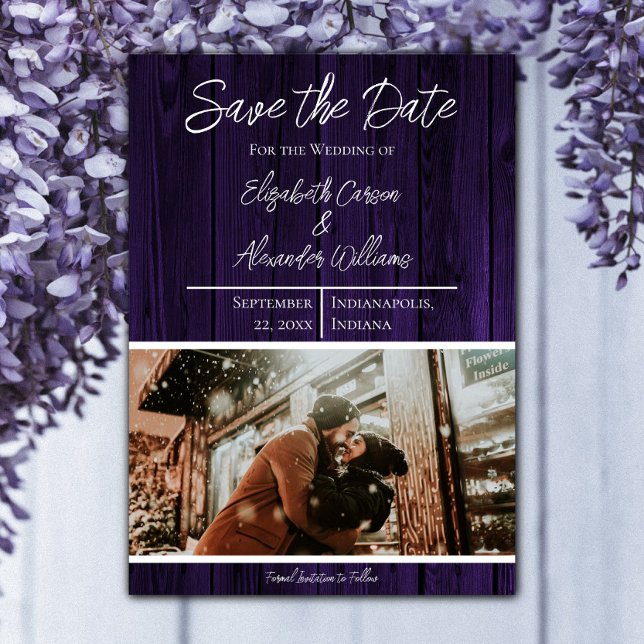Save The Date Purple Rustic Photo Enregistrer La Date (Purple Rustic Photo Save the Date)