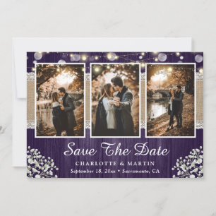 Save The Date Purple Rustic Wood Mariage de la respiration de bé