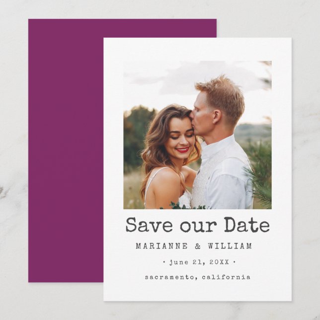 Save The Date Purple Simple CARRÉ Photo mariage enregistrer la d (Devant / Derrière)