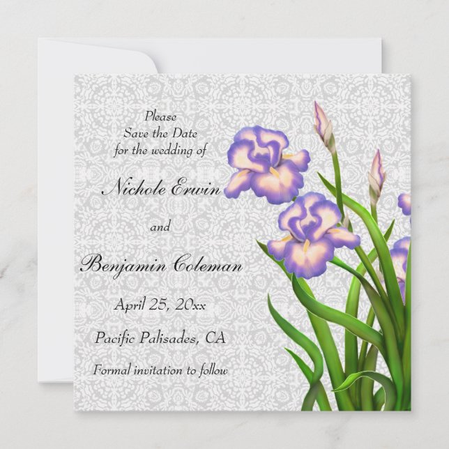 Save The Date Purple Spring Iris Flowers Enregistrer la date (Devant)