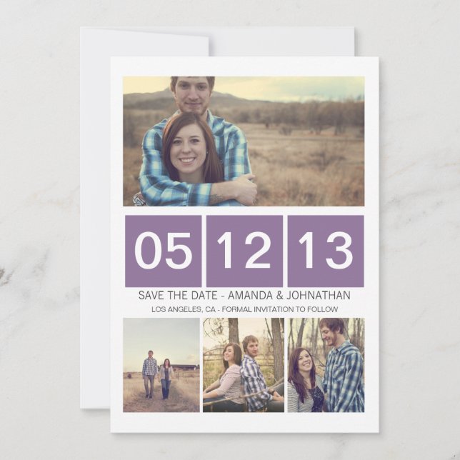 Save The Date Purple Squared Photo Enregistrer La Date Invitatio (Devant)
