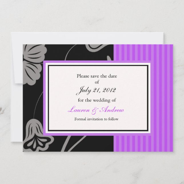 Save The Date Purple Stripe Enregistrer La Date (Devant)