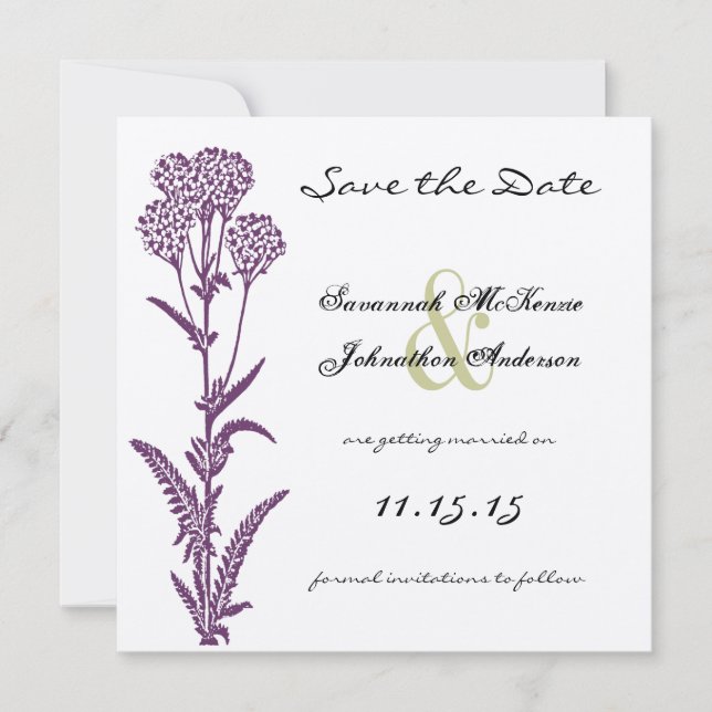 Save The Date Purple Wild Flower Branch Mariage Enregistrer la d (Devant)