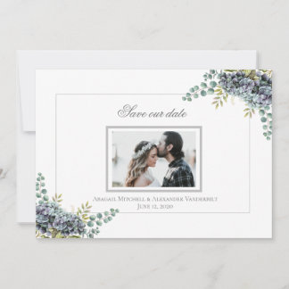 Save The Date Purplish Hydrangeas Eucalyptus Photo Enregistrer L