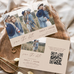 Save The Date QR Code Boho Enregistrer la date 4 Photo Elegant