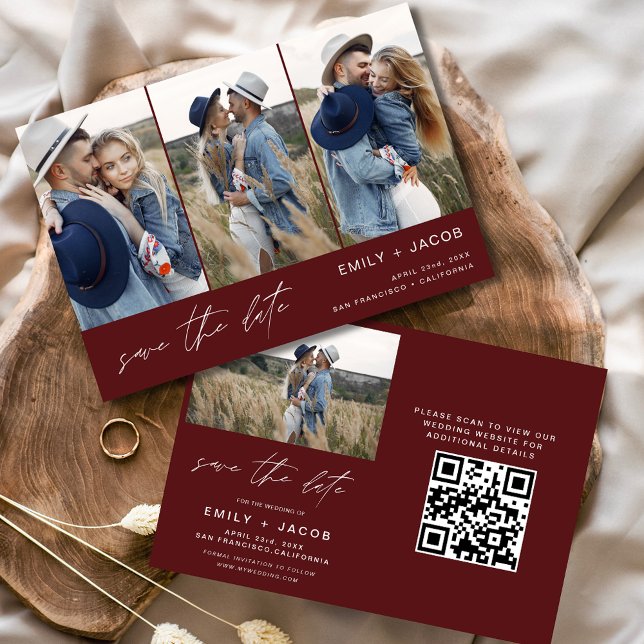 Save The Date QR Code Bourgogne Enregistrer la date 4 Photo Eleg (Créateur téléchargé)