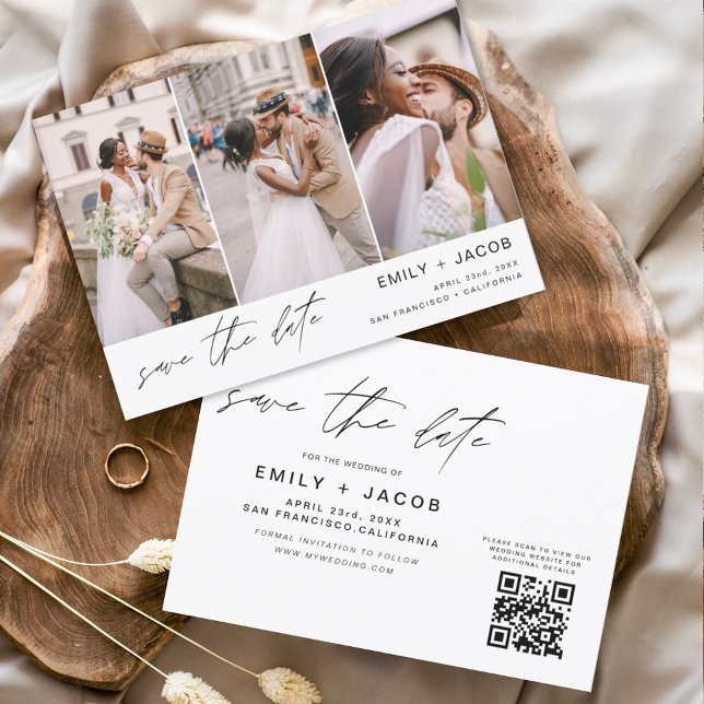 Save The Date QR Code Enregistrer la date 3 Photo Elegant Modern (Créateur téléchargé)