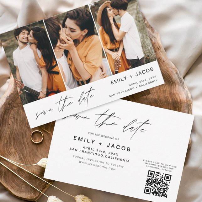 Save The Date QR Code Enregistrer la date 3 Photo Elegant Modern (Créateur téléchargé)