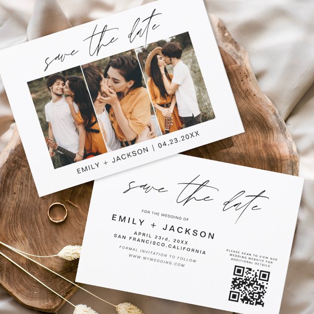 Save The Date QR Code - Enregistrer la date Modern 3 Photo Elega (Créateur téléchargé)