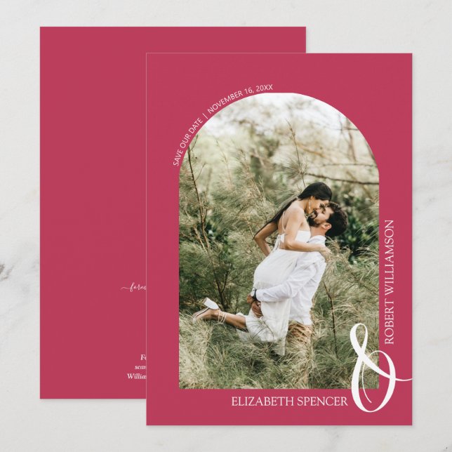 Save The Date QR Code Mariage photo Magenta (Devant / Derrière)