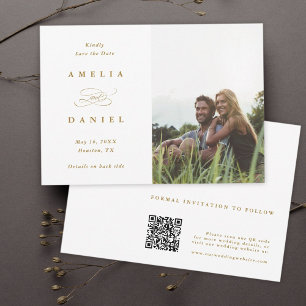 Save The Date QR code Modern Photo Mariage Gold