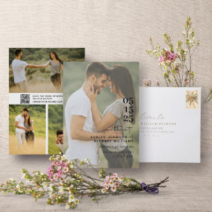 Save The Date QR Code Overlay Moderne 4 Photo Élégante Typograph