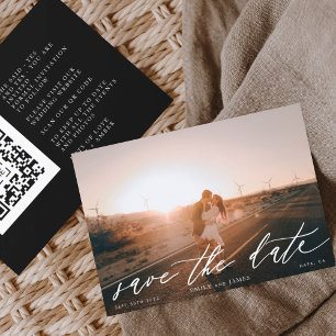 Save The Date QR Code Photo moderne noir et blanc Enregistrer la