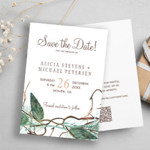 Save The Date QR code rustique mariage forestier d'hiver