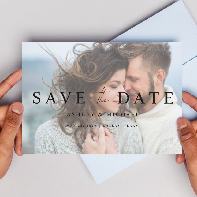 Save The Date QR Code Vellum Overlay Elegant 4 Fiançailles photo (Easily personalize this modern Save the Date and include your website QR code link!)