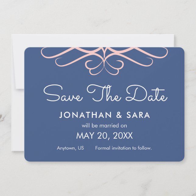 Save The Date Quartz rose sur Denim Blue, Élégant Enregistrer la (Devant)