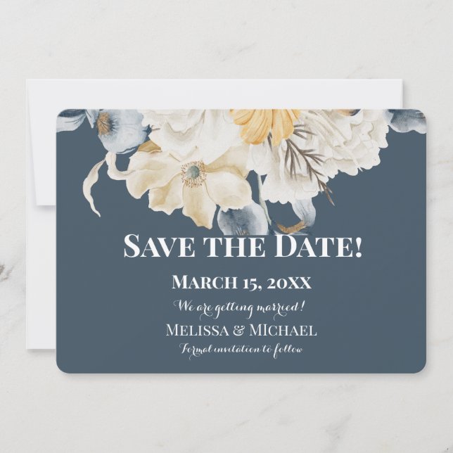 Save The Date QUELQUE CHOSE DE BLEU Floral- MARIAGE horizontal (Devant)