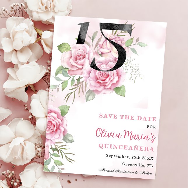 Save The Date Quinceanera 15e anniversaire Rustique Floral (Créateur téléchargé)