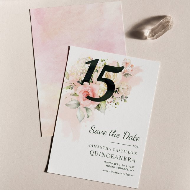 Save The Date Quinceanera 15e anniversaire Rustique Floral (Floral Save the Date Quinceanera Birthday Announcement Card)