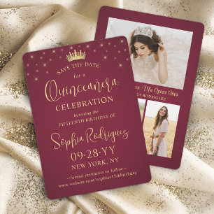 Save The Date Quinceañera 3 Collage Photo Bordeaux et Étoiles Do