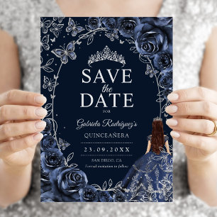 Save The Date Quinceanera Bleu Marine Argent