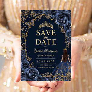 Save The Date Quinceanera Bleu Marine Or