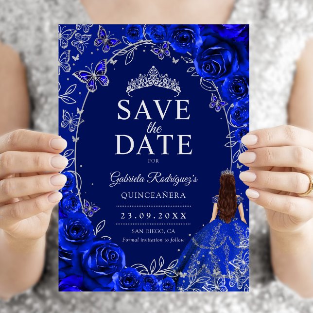 Save The Date Quinceanera Bleu Royal Argent (Créateur téléchargé)