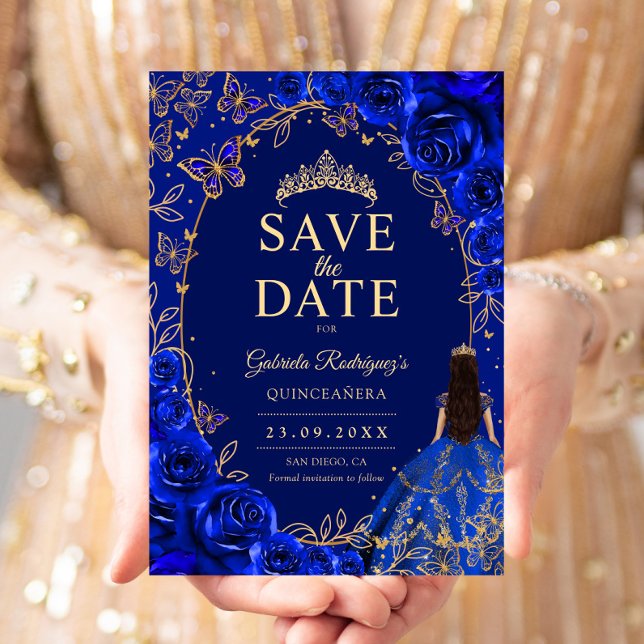 Save The Date Quinceanera Bleu Royal Or (Créateur téléchargé)