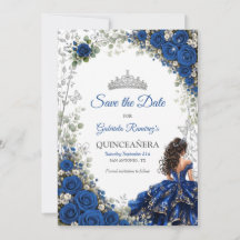 Quinceañera bleu royal papillons argentés