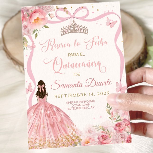 Save The Date Quinceañera Blush Pink Gold (Blush pink quinceañera Save the Date card with elegant gold accents for sweet 15 celebration.)