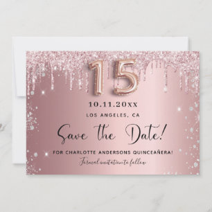 Save The Date Quinceanera blush rose argent enregistrer la date