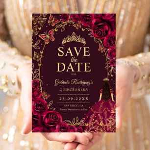 Save The Date Quinceanera Bourgogne Or