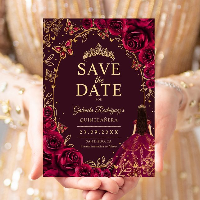 Save The Date Quinceanera Bourgogne Or (Créateur téléchargé)