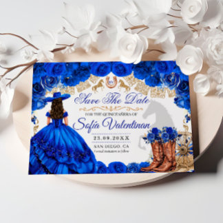 Save The Date Quinceañera Cowboy Or Royal Blue et Or