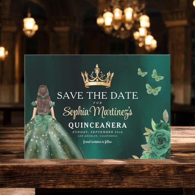 Save The Date Quinceanera d'or vert émeraude (Créateur téléchargé)