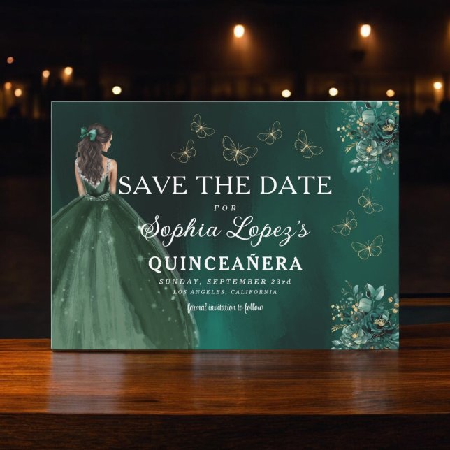 Save The Date Quinceanera d'or vert émeraude (Créateur téléchargé)