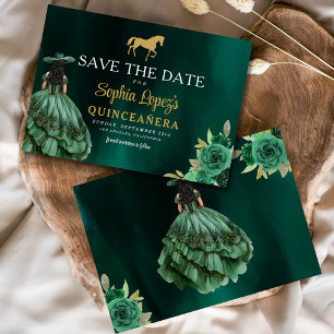 Save The Date Quinceanera d'or vert émeraude