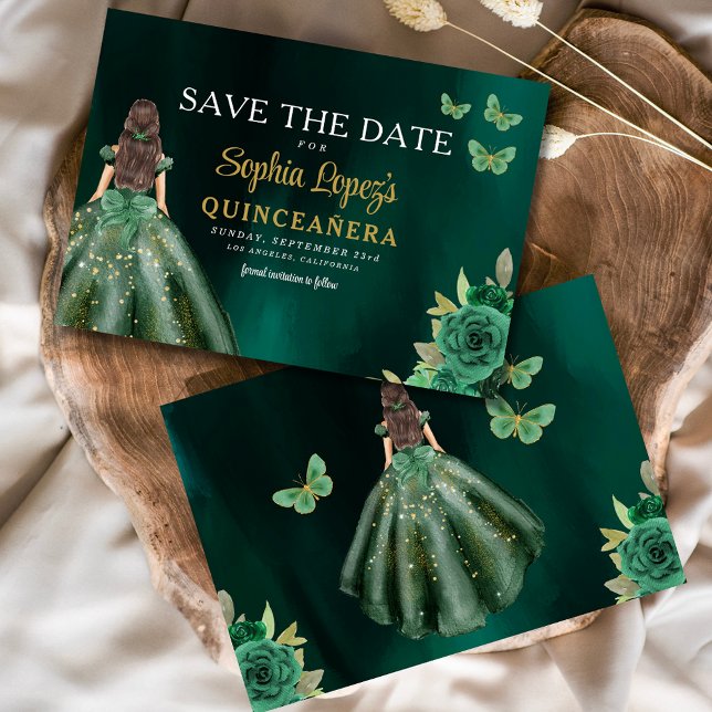 Save The Date Quinceanera d'or vert émeraude (Créateur téléchargé)