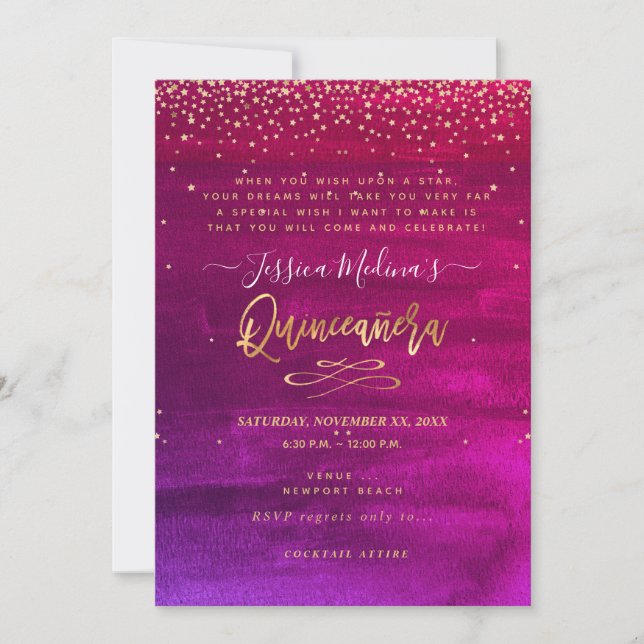 Save The Date Quinceañera, Écrit dans les étoiles, Red Ombre Car (Devant)