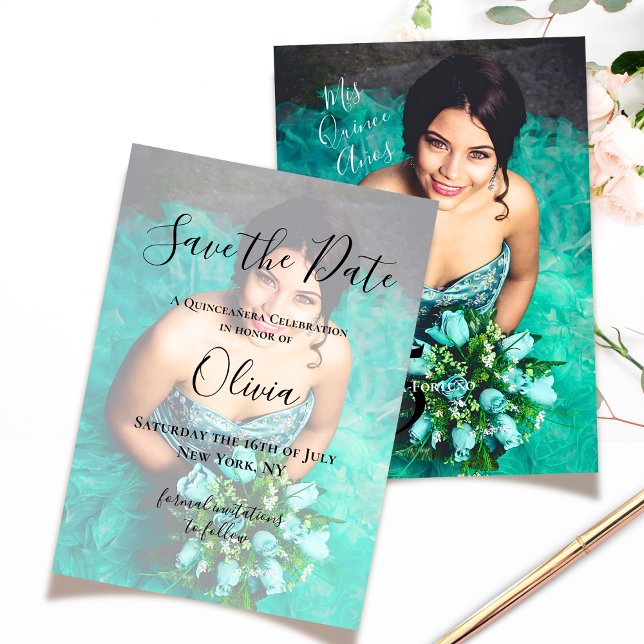 Save The Date Quinceanera Elégante Moderne Photo 15e anniversair (Créateur téléchargé)