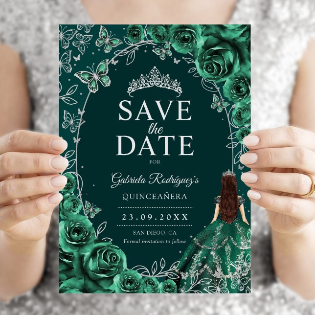 Save The Date Quinceanera Émeraude Argent (Créateur téléchargé)
