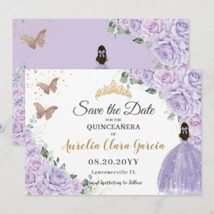 Save The Date Quinceañera Fleur de Lilas Violet 15 Princesse