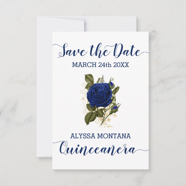 Save The Date Quinceanera Floral Royal Rose bleu (Devant)