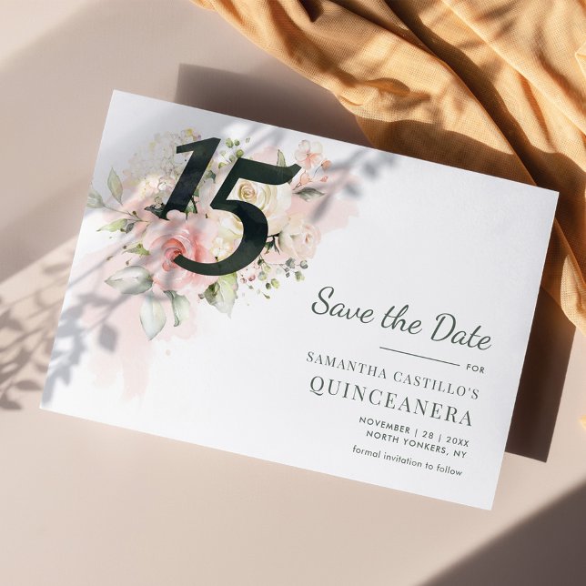 Save The Date Quinceanera Floral rustique 15e anniversaire (Quinceanera 15th Birthday Party Save the Date Announcement)